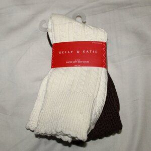 NWT Kelly & Katie Super Soft Boot Socks 2 pair Brown & White One Size
